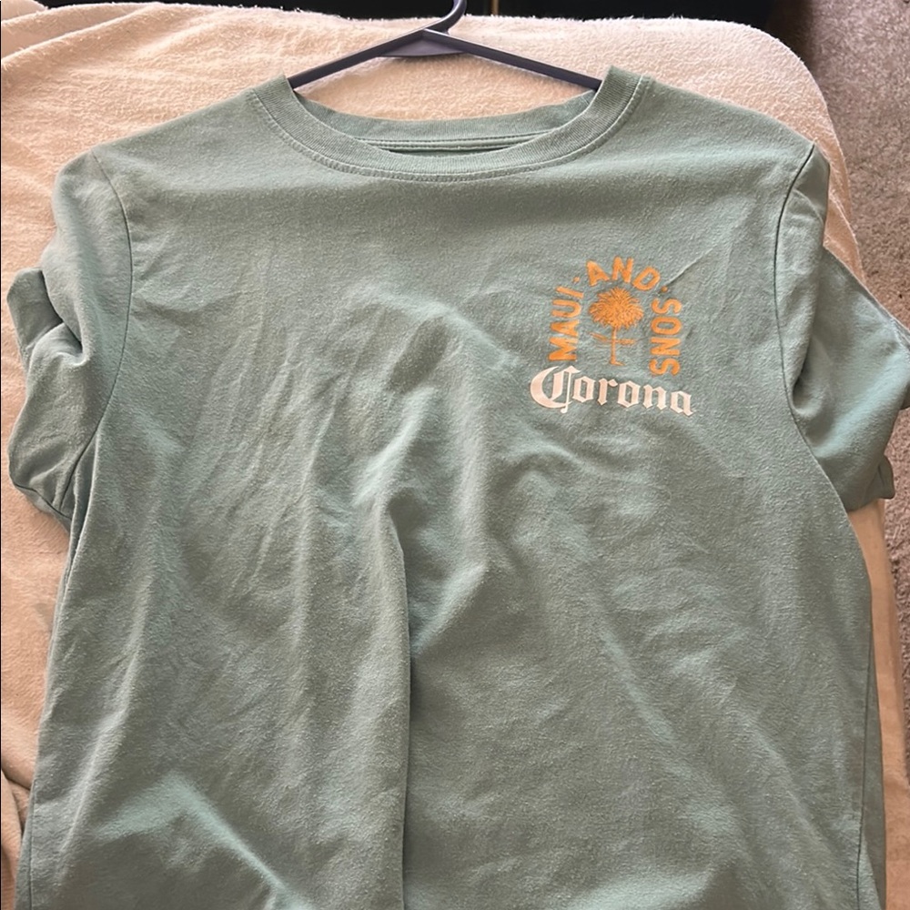 Corona Olive Tee with Vibrant Orange Design